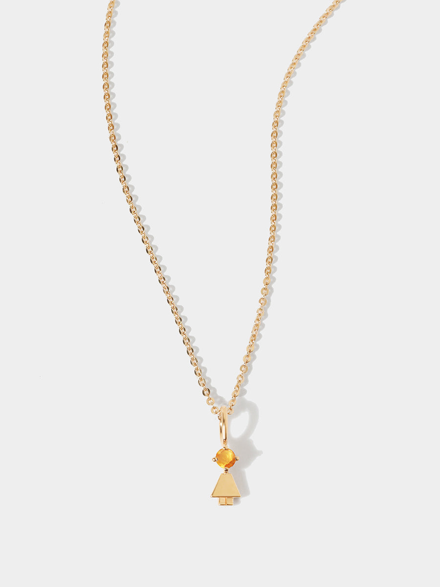 14k Solid Gold Girl Necklace or Charm with Citrine Gemstone - November Birthstone | Precious People