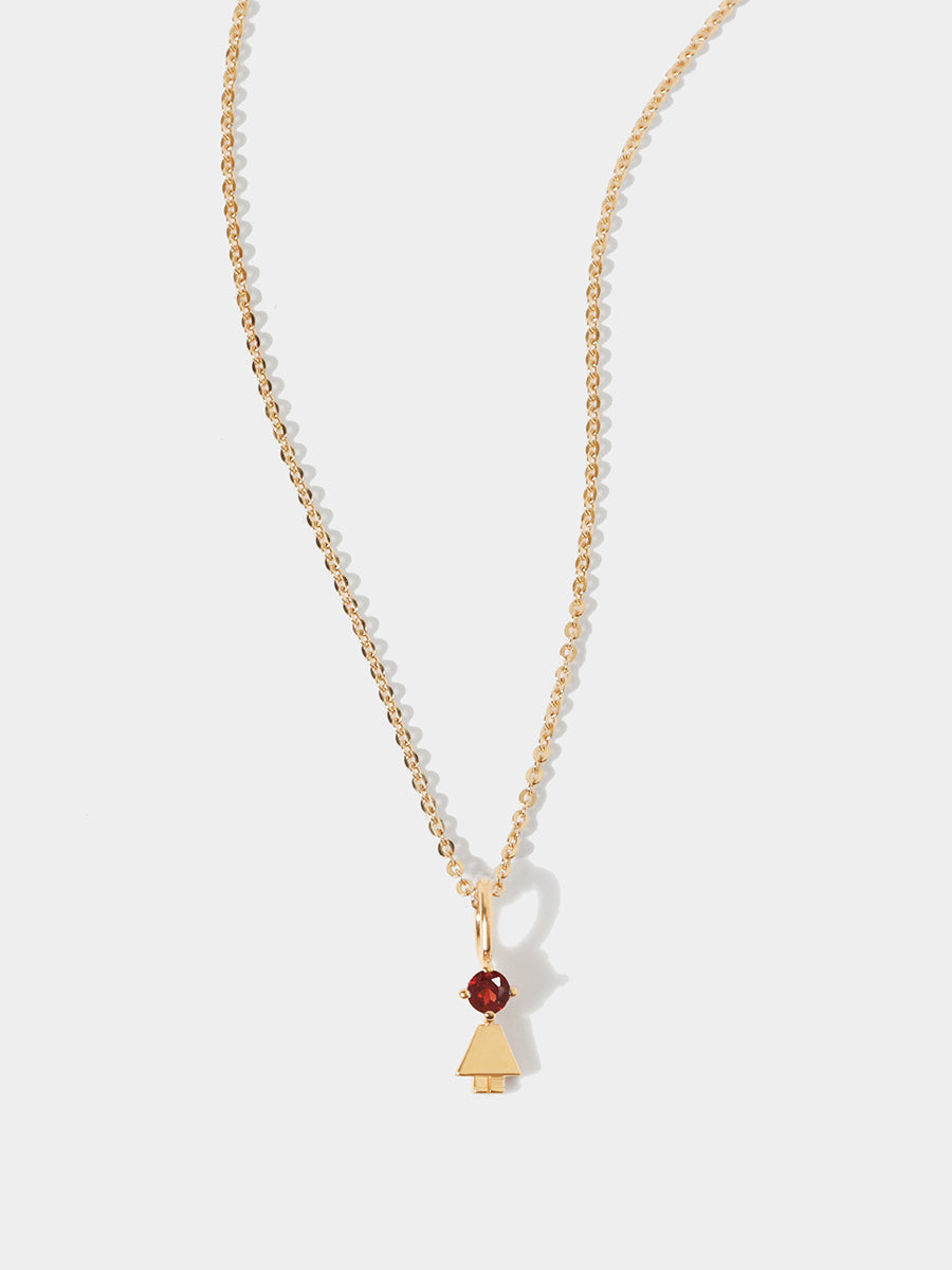 14k Solid Gold Girl Necklace or Charm with Garnet Gemstone - January Birthstone | Precious People