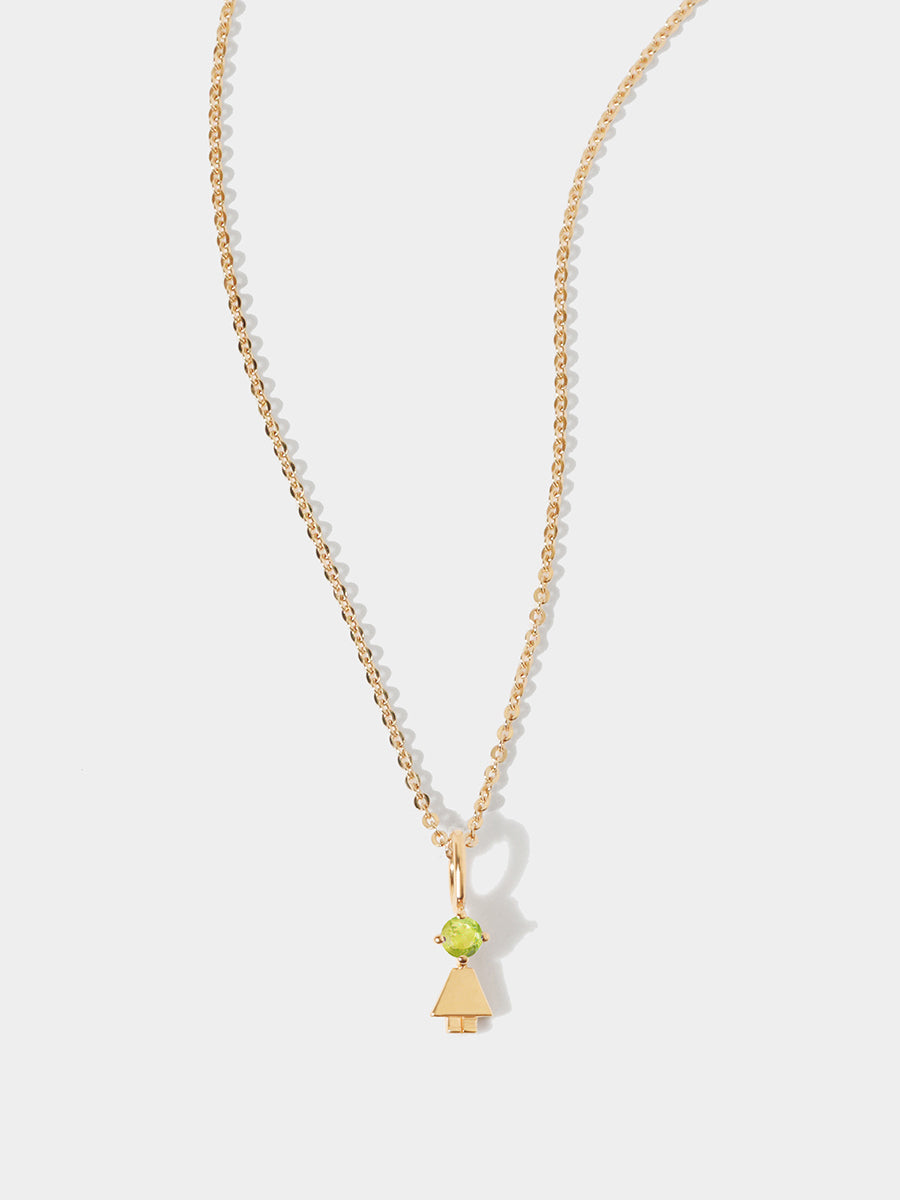 14k Solid Gold Girl Necklace or Charm with Peridot Gemstone - August Birthstone | Precious People
