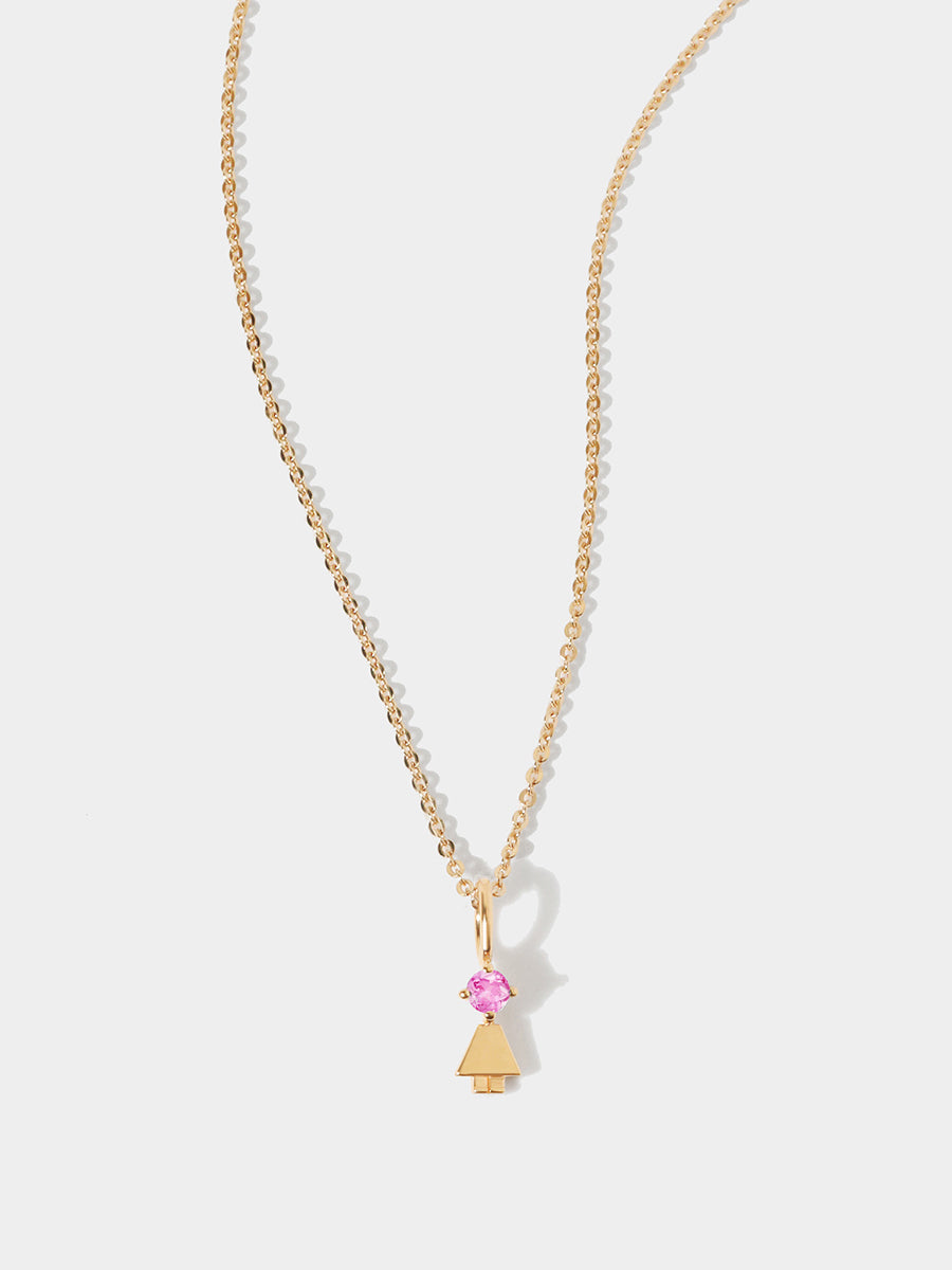 14k Solid Gold Girl Necklace or Charm with Pink Tourmaline Gemstone - October Birthstone | Precious People