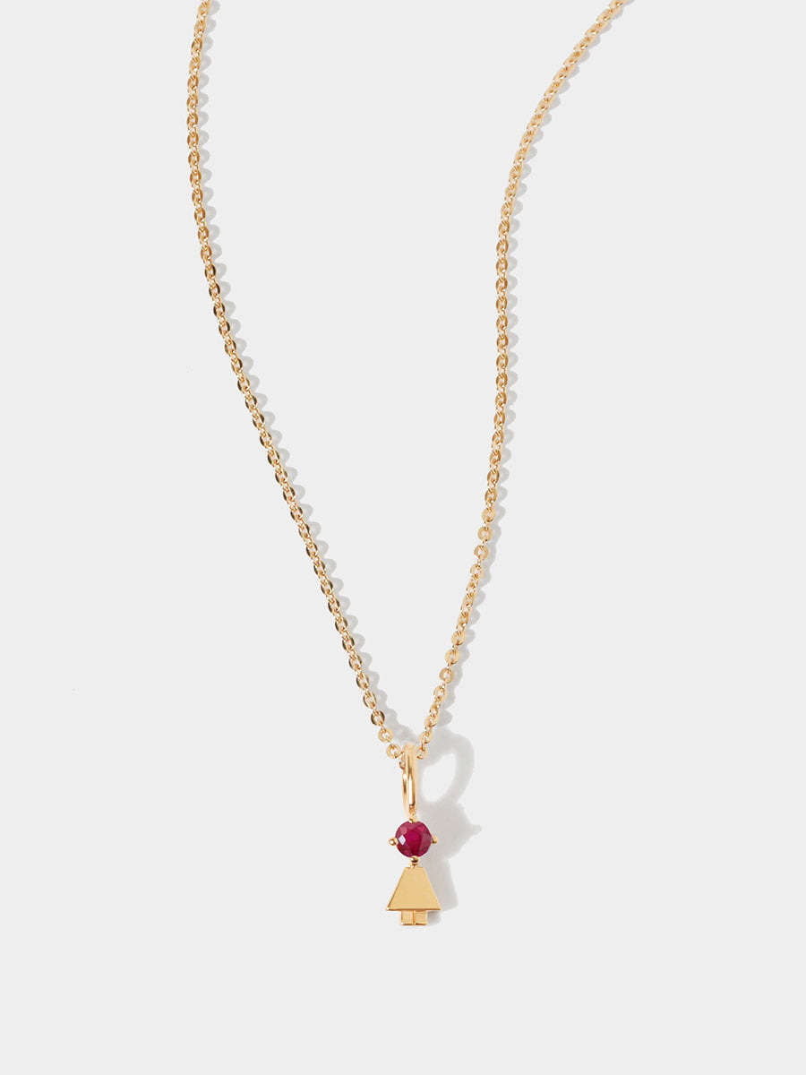 14k Solid Gold Girl Necklace or Charm with Ruby Gemstone - July Birthstone | Precious People