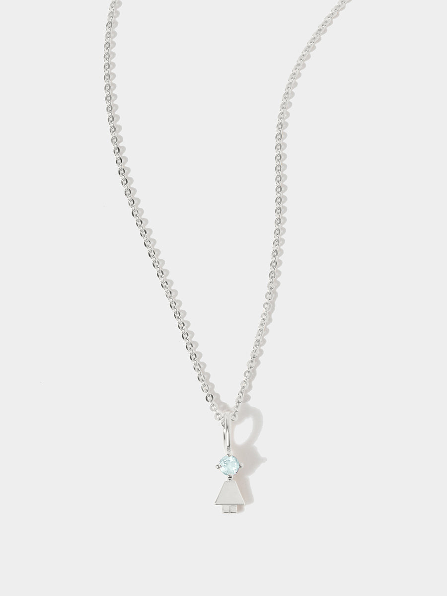 14k White Gold Girl Necklace or Charm with Aquamarine Gemstone - March Birthstone | Precious People