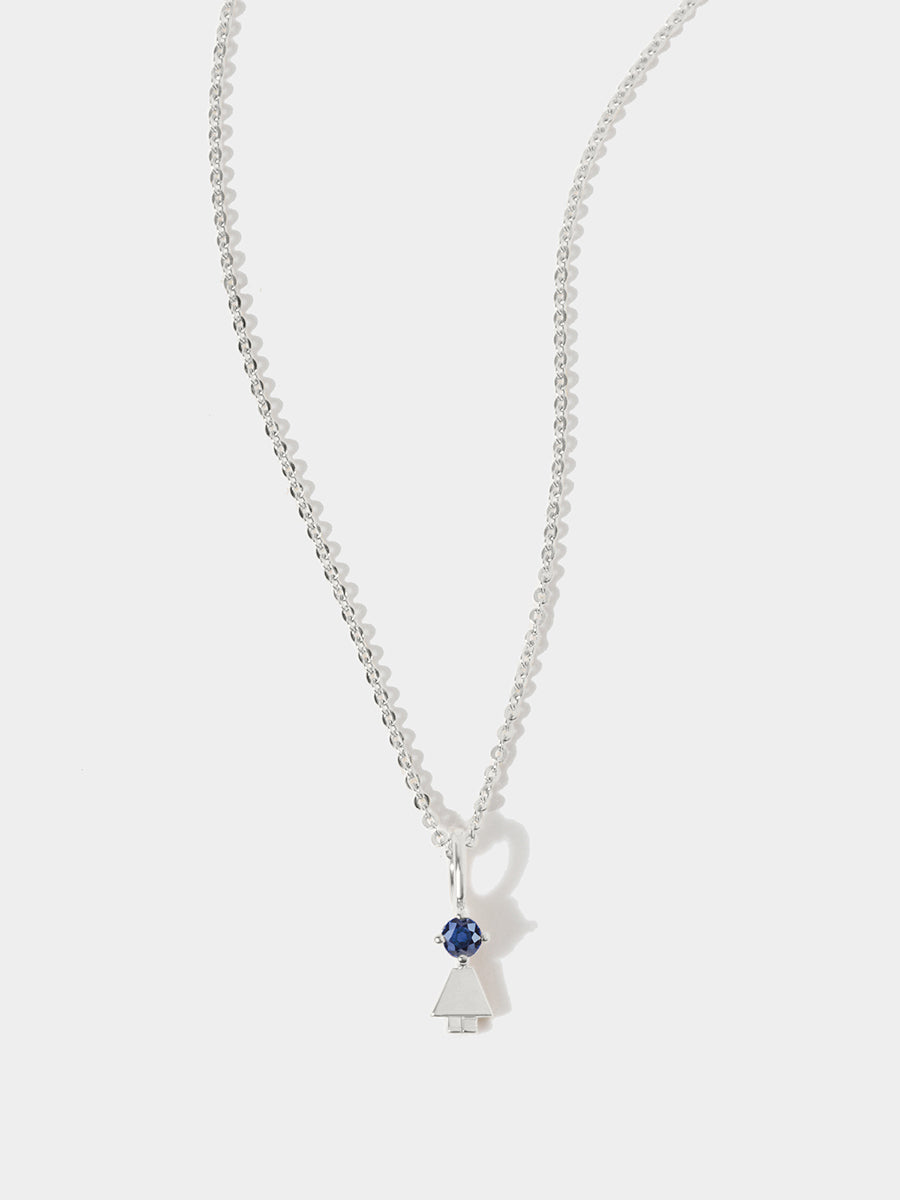 14k White Gold Girl Necklace or Charm with Blue Sapphire Gemstone - September Birthstone | Precious People