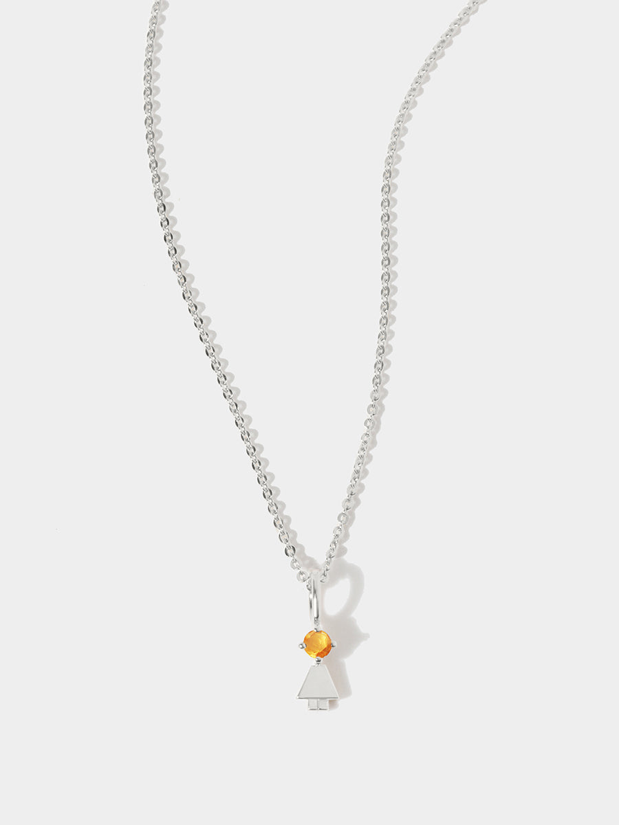 14k White Gold Girl Necklace or Charm with Citrine Gemstone - November Birthstone | Precious People
