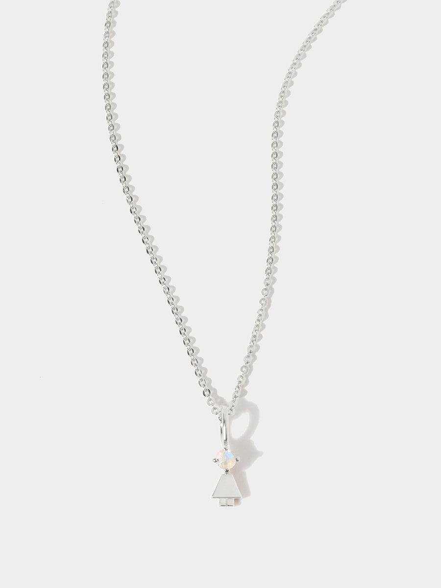 14k White Gold Girl Necklace or Charm with Moonstone Gemstone - June Birthstone | Precious People