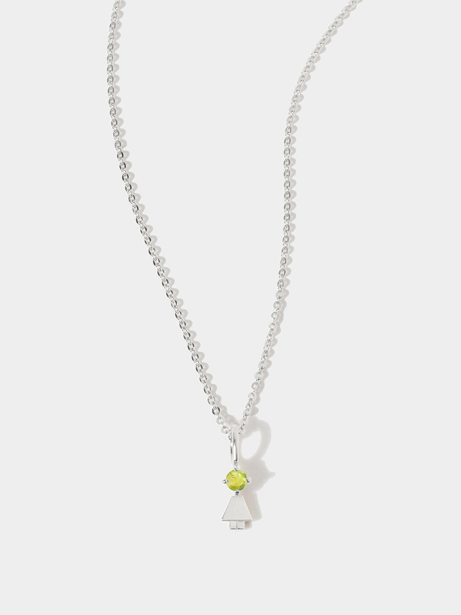 14k White Gold Girl Necklace or Charm with Peridot Gemstone - August Birthstone | Precious People
