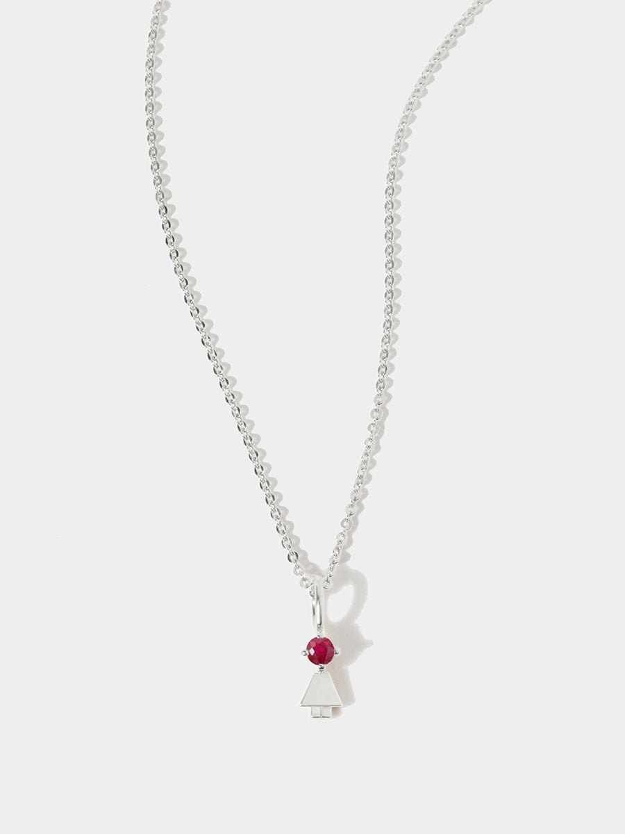 14k White Gold Girl Necklace or Charm with Ruby Gemstone - July Birthstone | Precious People