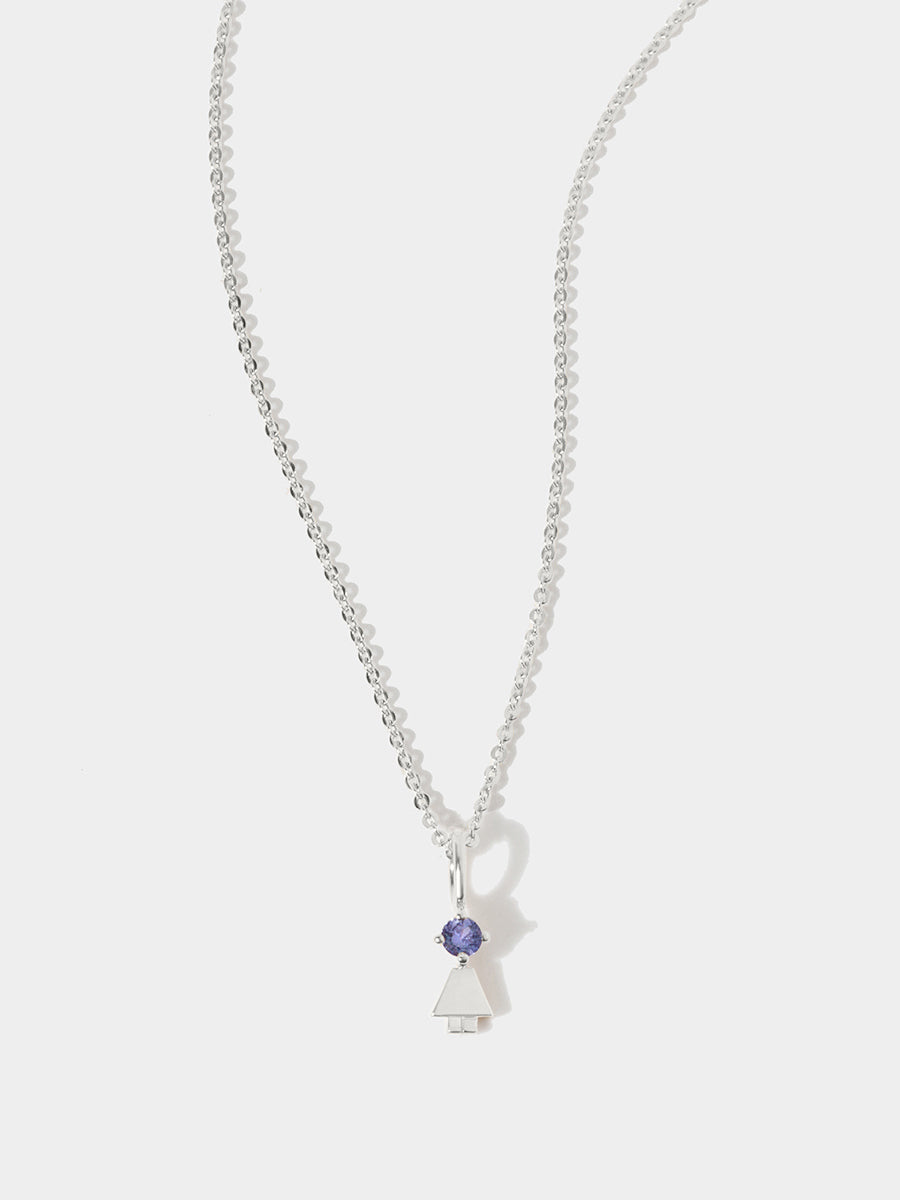 14k White Gold Girl Necklace or Charm with Tanzanite Gemstone - December Birthstone | Precious People