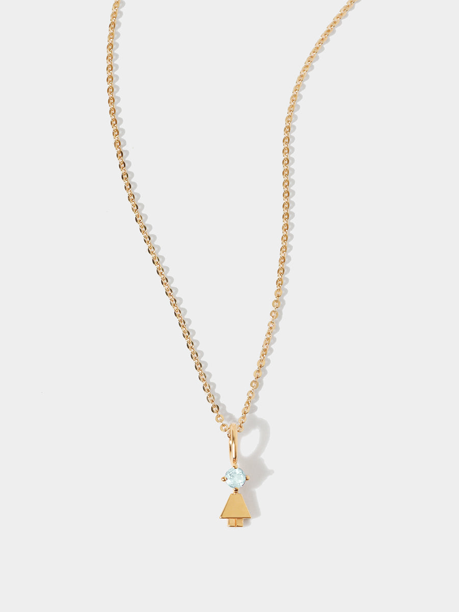 Guld Vermeil datter eller pige med akvamarin ædelsten - marts måneds fødselssten