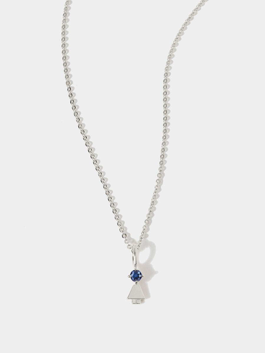 Sterling Silver Girl Necklace or Charm with Blue Sapphire Gemstone - September Birthstone | Precious People