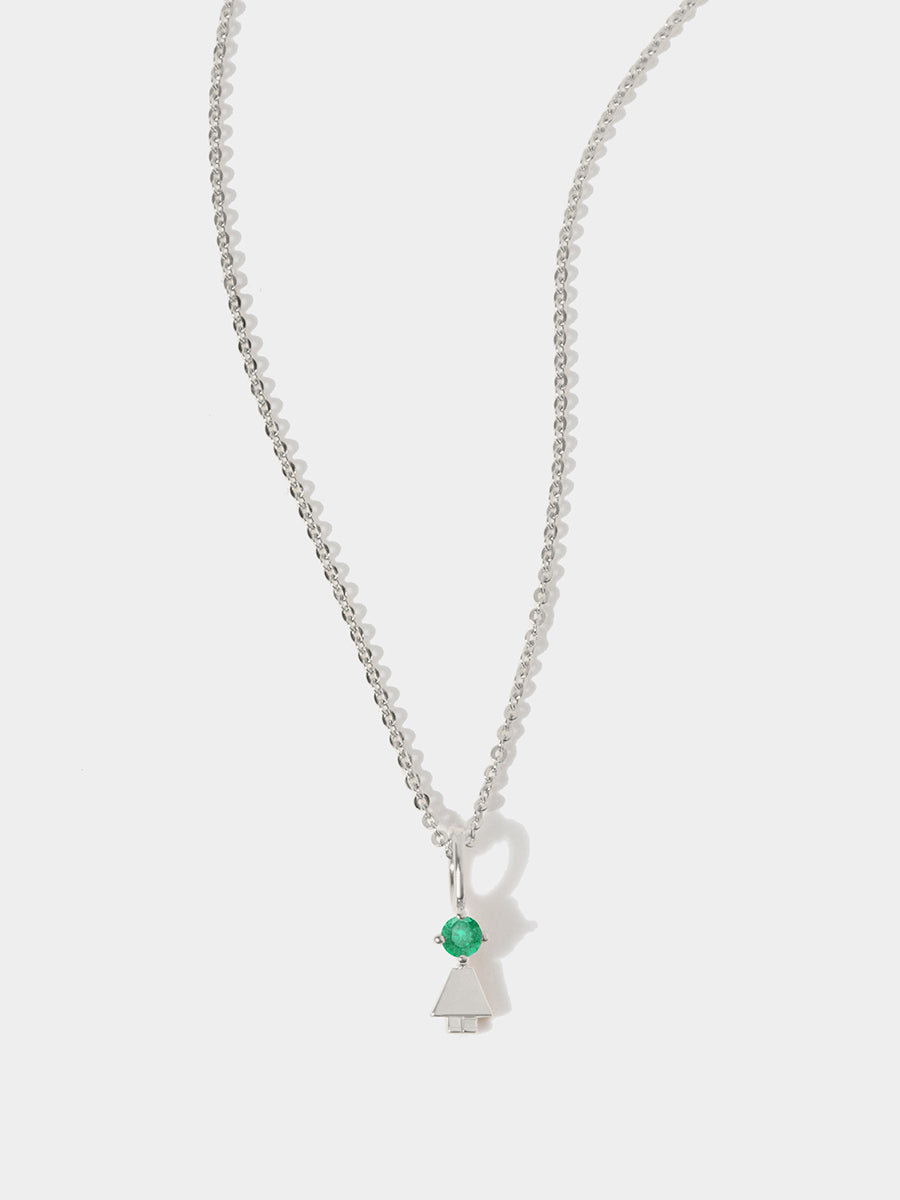 Sterling Silver Boy Necklace or Charm with Emerald Gemstone - May Birthstone | Precious People