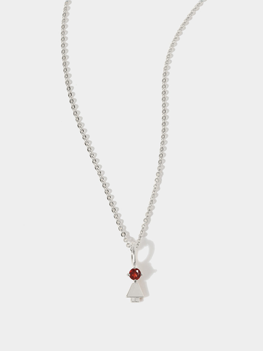 Sterling Silver Girl Necklace or Charm with Garnet Gemstone - January Birthstone | Precious People