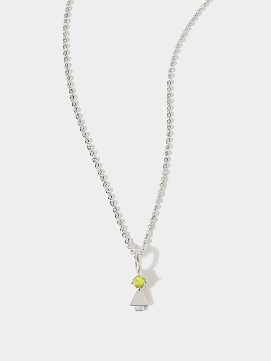 Sterling Silver Girl Necklace or Charm with Peridot Gemstone - August Birthstone | Precious People