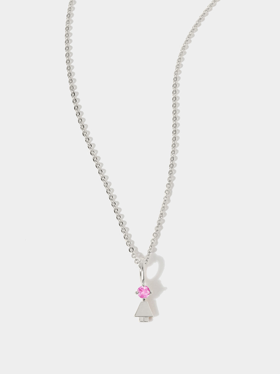 Sterling Silver Girl Necklace or Charm with Pink Tourmaline Gemstone - October Birthstone | Precious People
