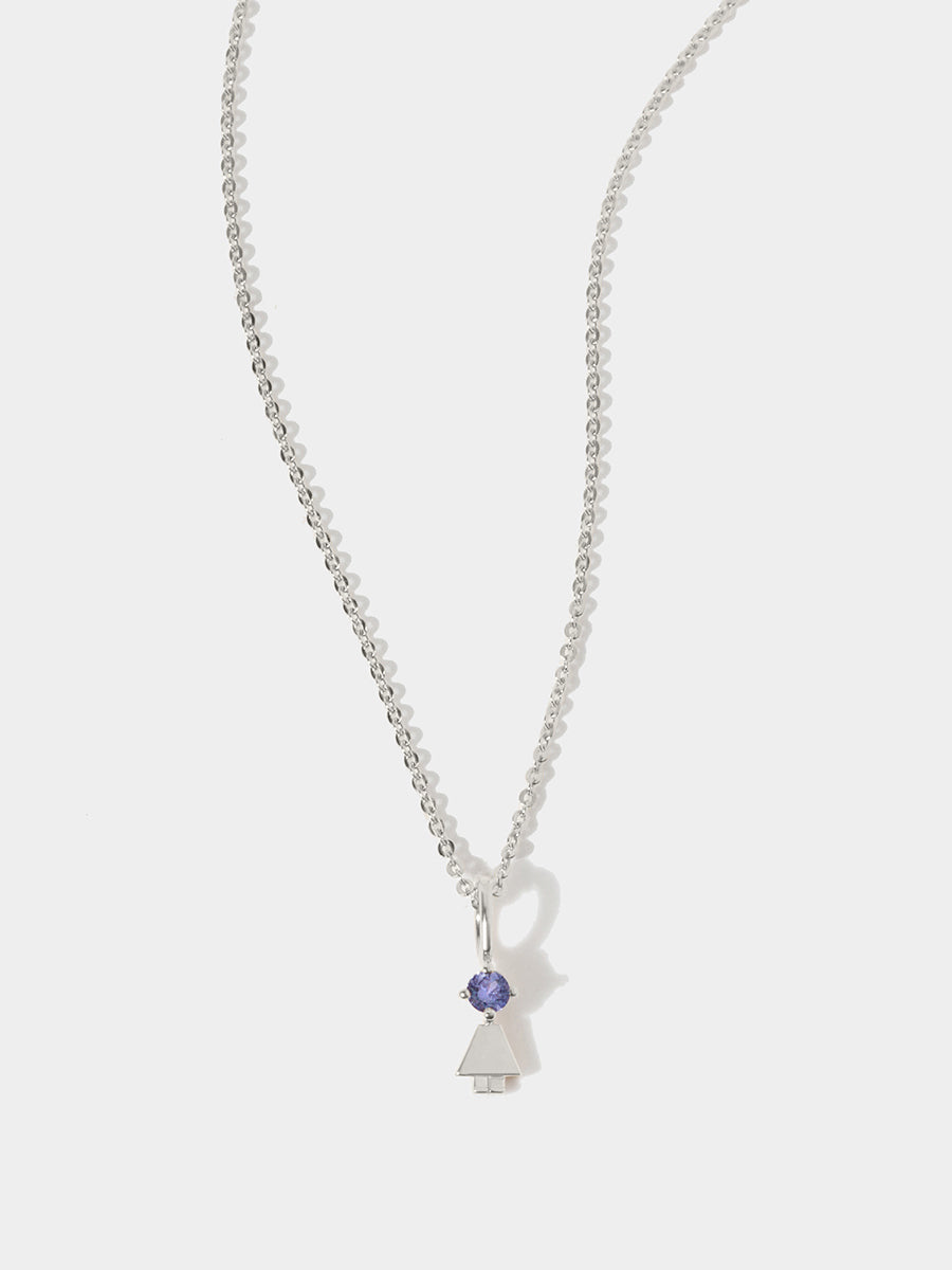 Sterling Silver Girl Necklace or Charm with Tanzanite Gemstone - December Birthstone | Precious People