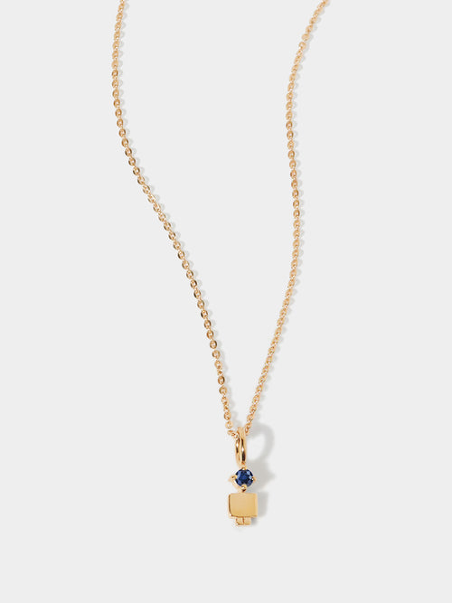 14k Solid Gold Boy Necklace or Charm with Blue Sapphire Gemstone - September Birthstone | Precious People