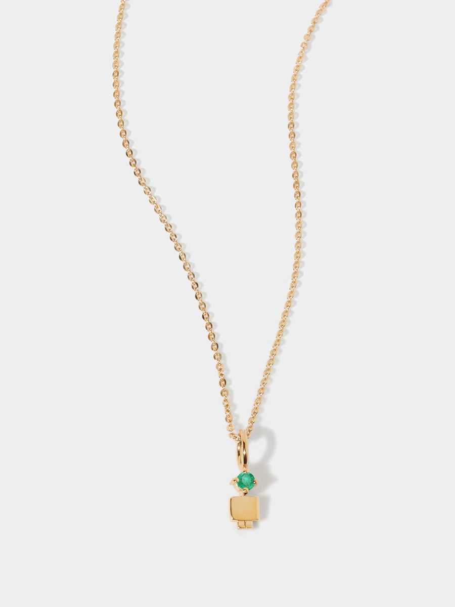 14k Solid Gold Boy Necklace or Charm with Emerald Gemstone - May Birthstone | Precious People