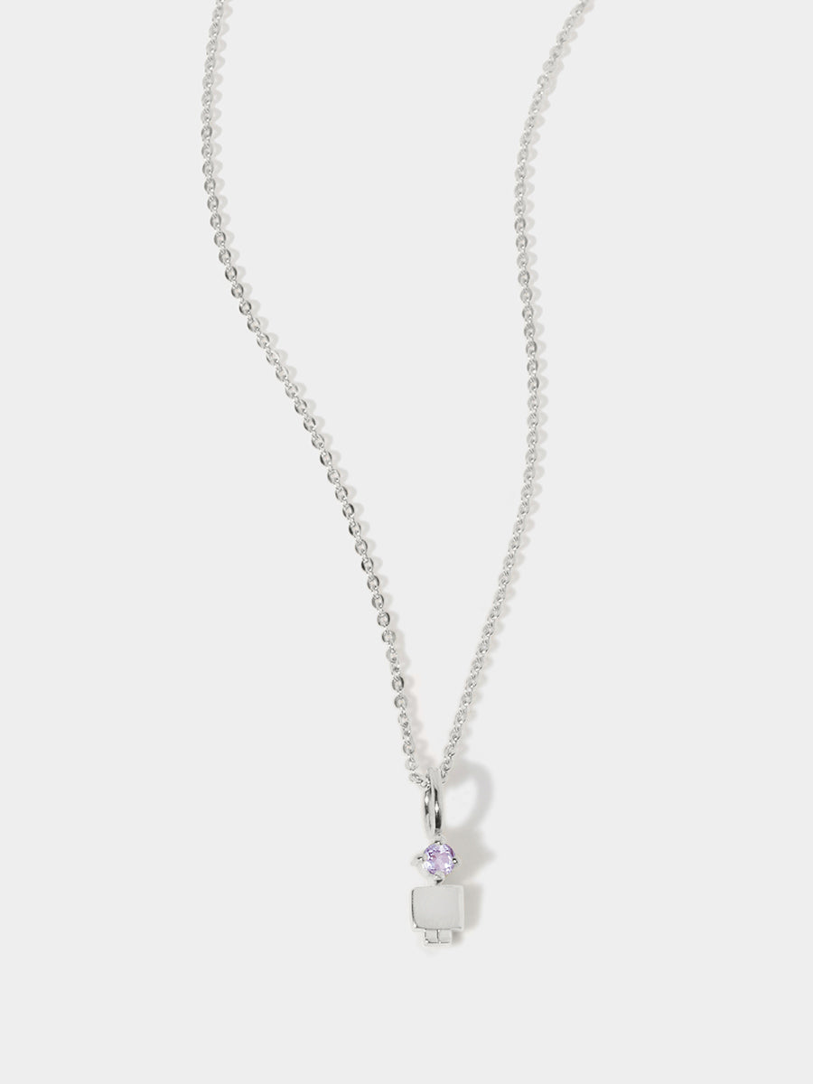 14k White Gold Boy Necklace or Charm with Amethyst Gemstone - February Birthstone | Precious People