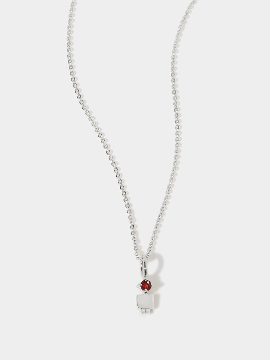 14k White Gold Boy Necklace or Charm with Garnet Gemstone - January Birthstone | Precious People