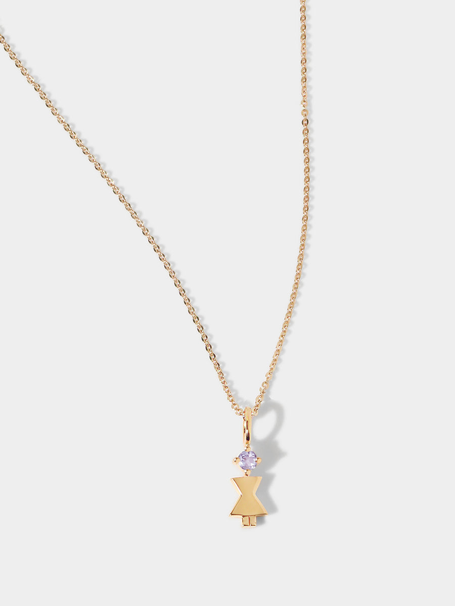 Maman ou femme en or 14 carats avec une améthyste brésilienne - pierre de naissance du mois de février