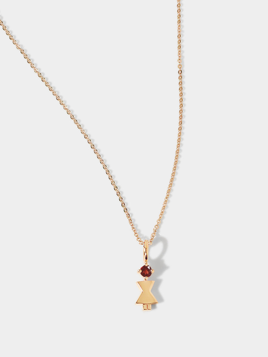 14k Solid Gold Woman Necklace or Charm with Garnet Gemstone - January Birthstone | Precious People