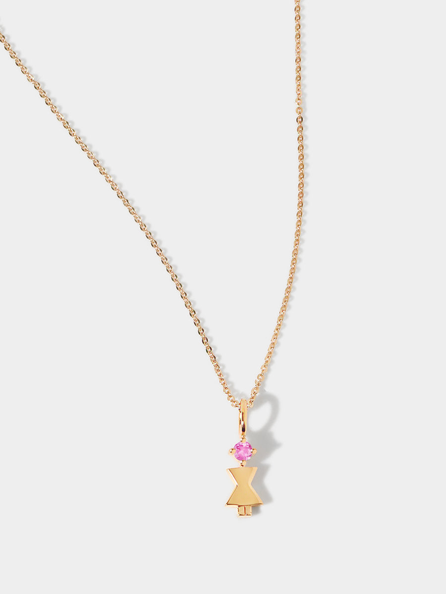 Madre o mujer en oro de 14 quilates con turmalina rosa, la piedra natal de octubre.