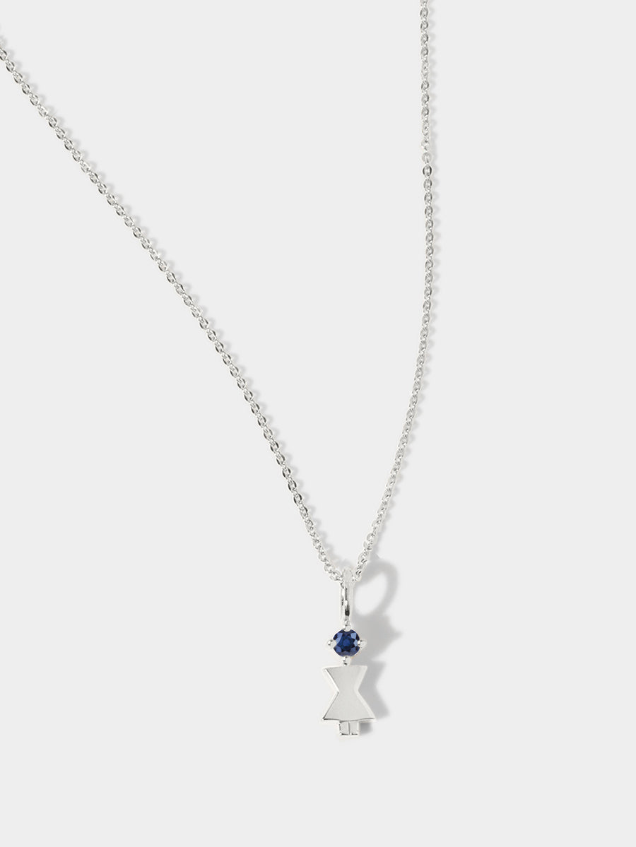 Ouro branco 14K Mãe ou Mulher com pedra preciosa safira azul - Pedra natal de setembro