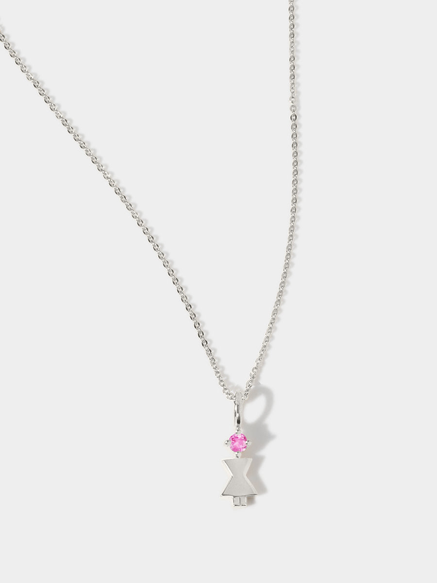 Sterling Silver Woman Necklace or Charm with Pink Tourmaline Gemstone - October Birthstone | Precious People