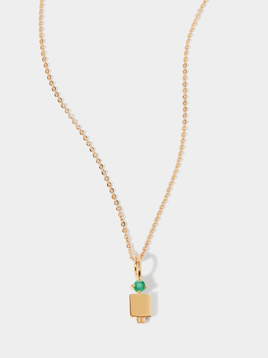 14k Solid Gold Man Necklace or Charm with Emerald Gemstone - May Birthstone | Precious People