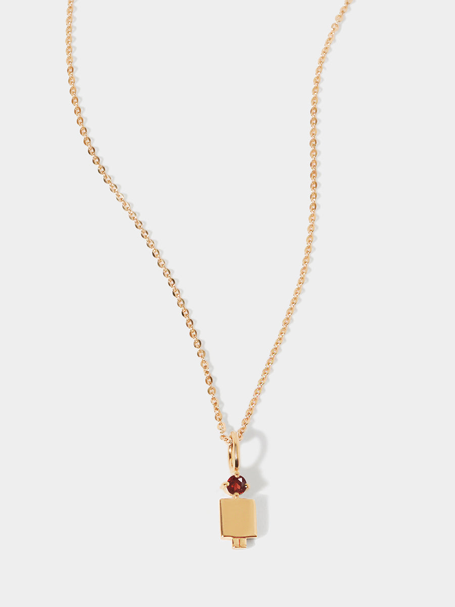 14k Solid Gold Man Necklace or Charm with Garnet Gemstone - January Birthstone | Precious People