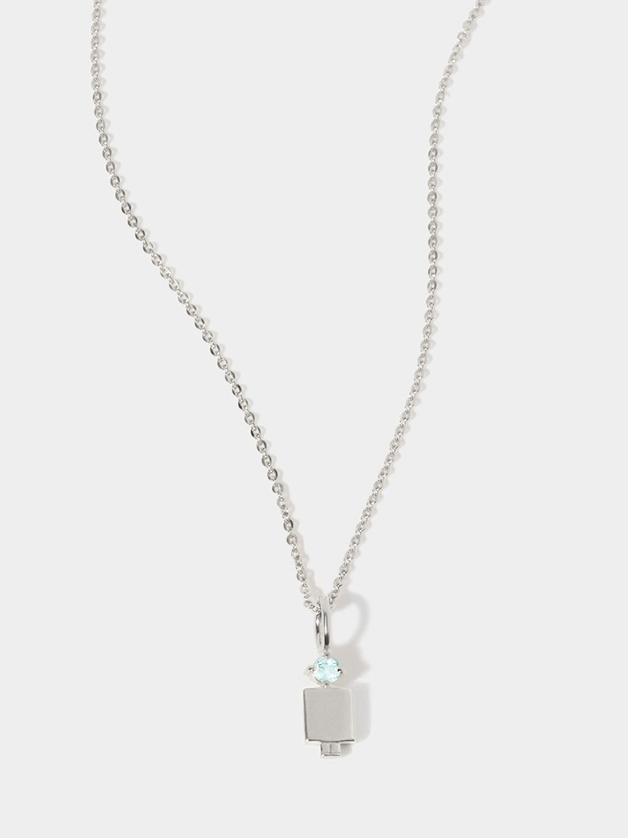 Sterling Silver Man Necklace or Charm with Aquamarine Gemstone - March Birthstone | Precious People
