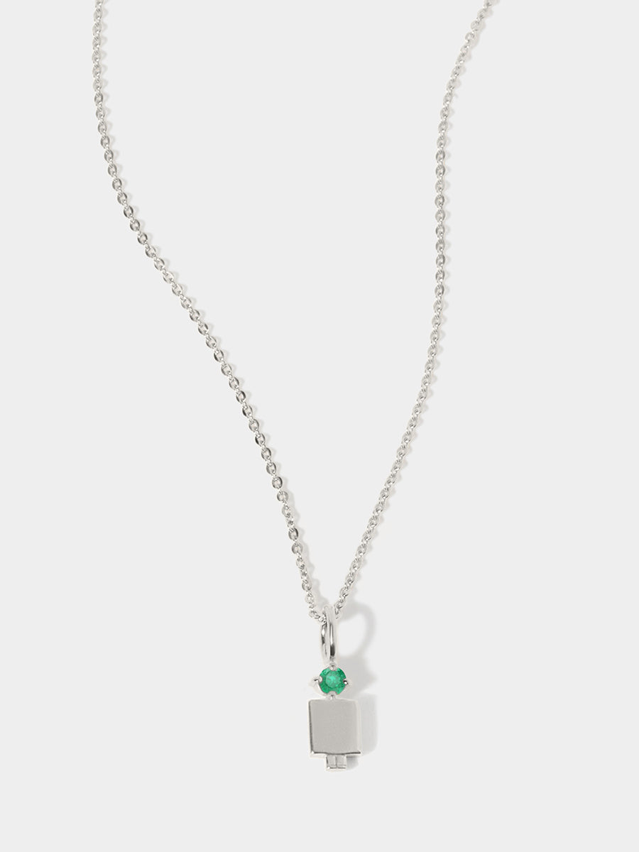 Sterling Silver Man Necklace or Charm with Emerald Gemstone - May Birthstone | Precious People
