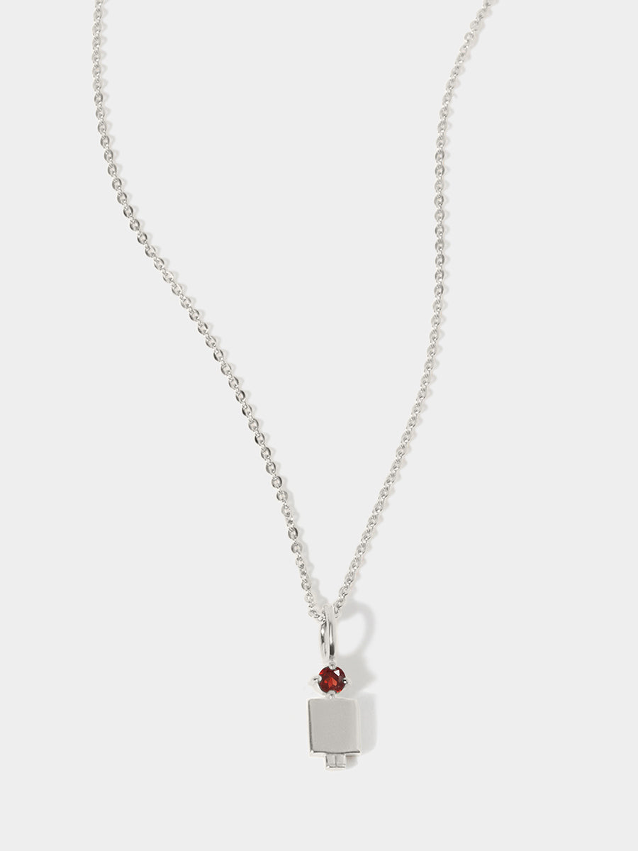 Sterling Silver Man Necklace or Charm with Garnet Gemstone - January Birthstone | Precious People