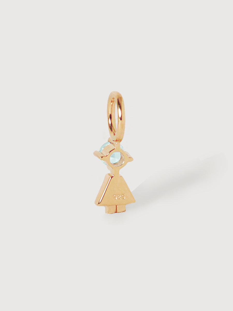 14k Solid Gold Girl Necklace or Charm with Aquamarine Gemstone - March Birthstone | Precious People