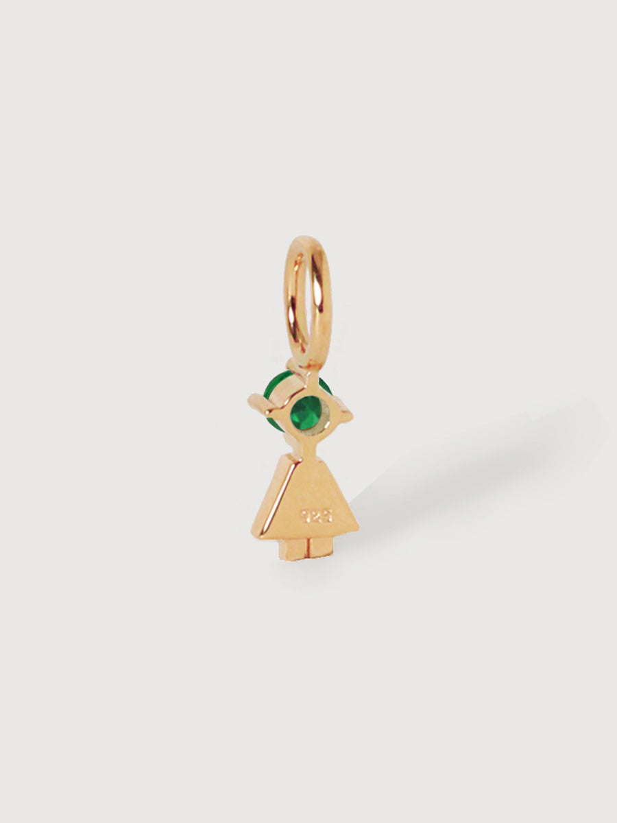 14k Solid Gold Girl Necklace or Charm with Emerald Gemstone - May Birthstone | Precious People