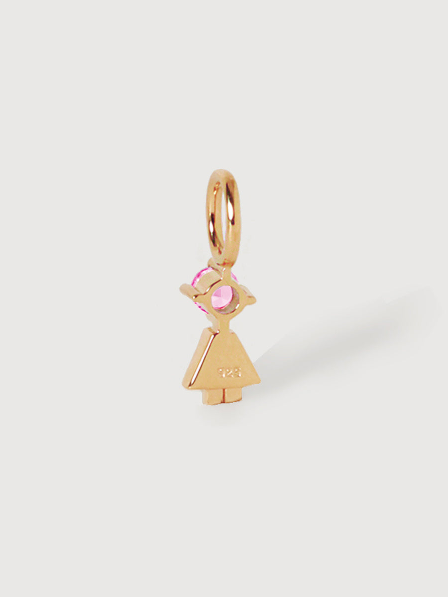 14k Solid Gold Girl Necklace or Charm with Pink Tourmaline Gemstone - October Birthstone | Precious People