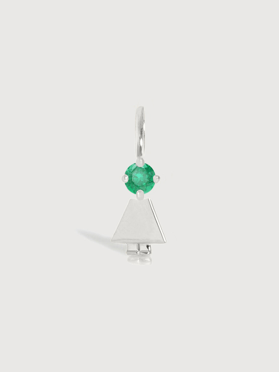 14k White Gold Girl Necklace or Charm with Emerald Gemstone - May Birthstone | Precious People