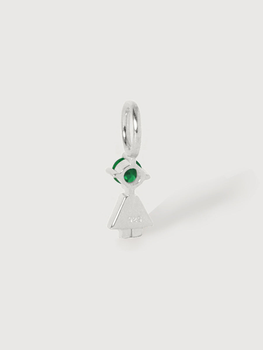 14k White Gold Girl Necklace or Charm with Emerald Gemstone - May Birthstone | Precious People