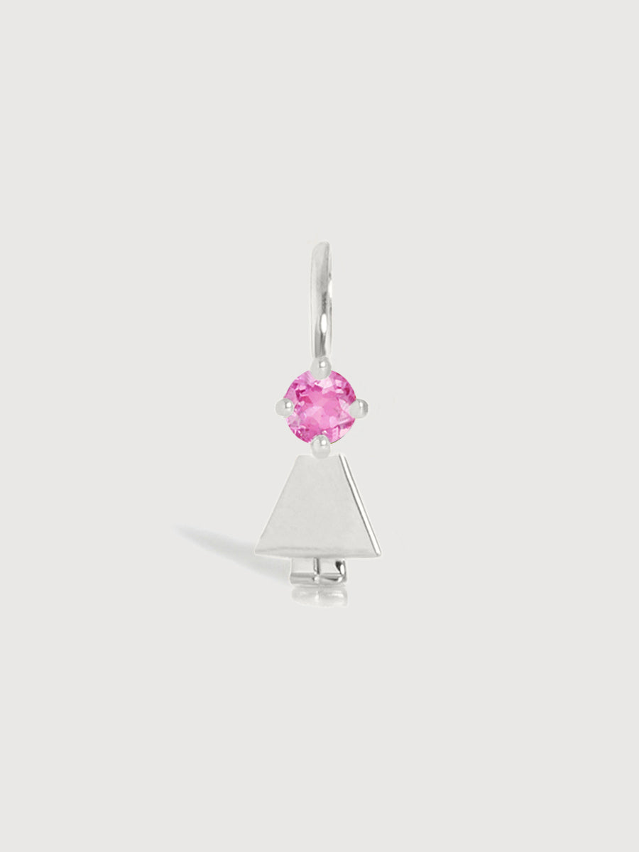 14k White Gold Girl Necklace or Charm with Pink Tourmaline Gemstone - October Birthstone | Precious People