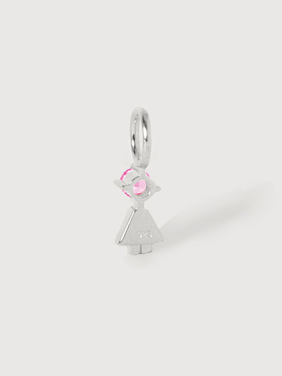 14k White Gold Girl Necklace or Charm with Pink Tourmaline Gemstone - October Birthstone | Precious People