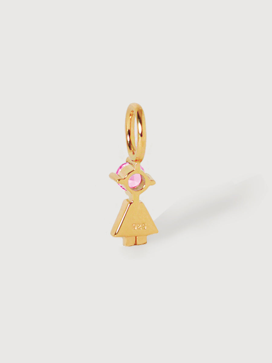 Gold-Vermeil-Tochter oder Mädchen mit rosa Turmalin-Edelstein – Geburtsstein des Monats Oktober