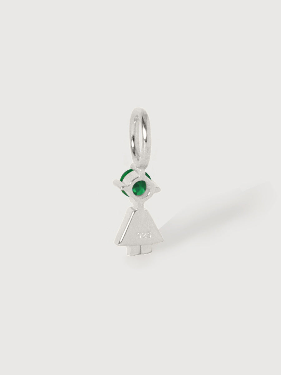 Sterling Silver Girl Necklace or Charm with Emerald Gemstone - May Birthstone | Precious People