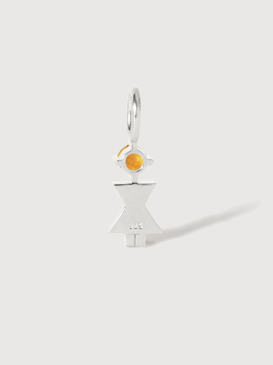 Ouro branco 14K Mãe ou Mulher com pedra preciosa citrino - pedra natal de novembro