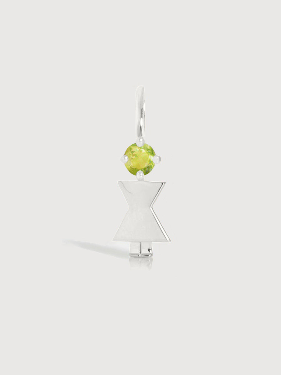 Ouro branco 14K Mãe ou Mulher com pedra preciosa peridoto - pedra natal de agosto