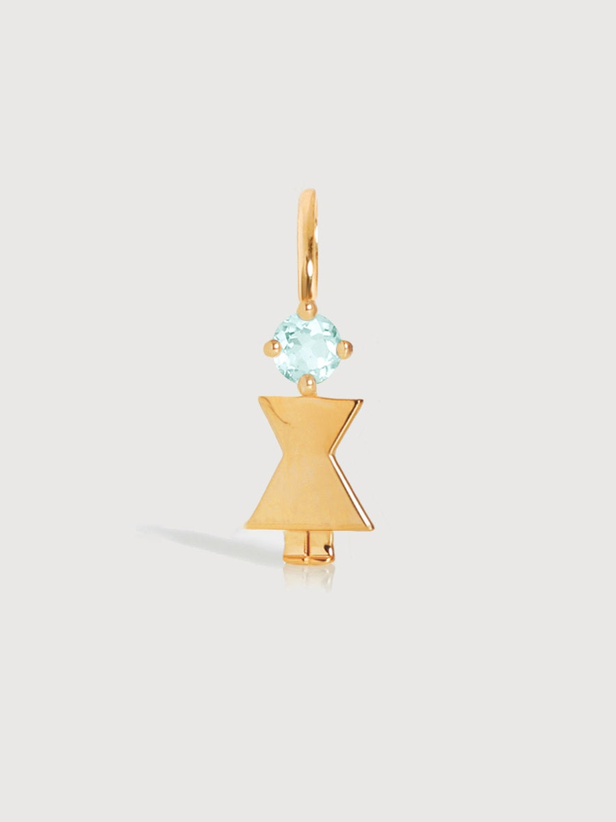 Gold Mum or Woman with Aquamarine Gemstone - March Birthstone