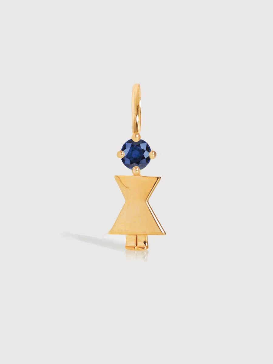 Gold Mum or Woman with Blue Sapphire Gemstone - September Birthstone