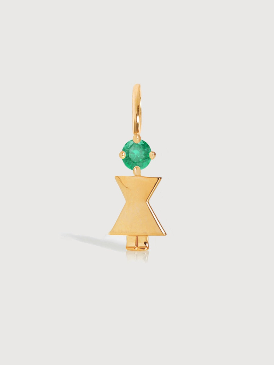 Gold Mum or Woman with Emerald Gemstone - May Birthstone