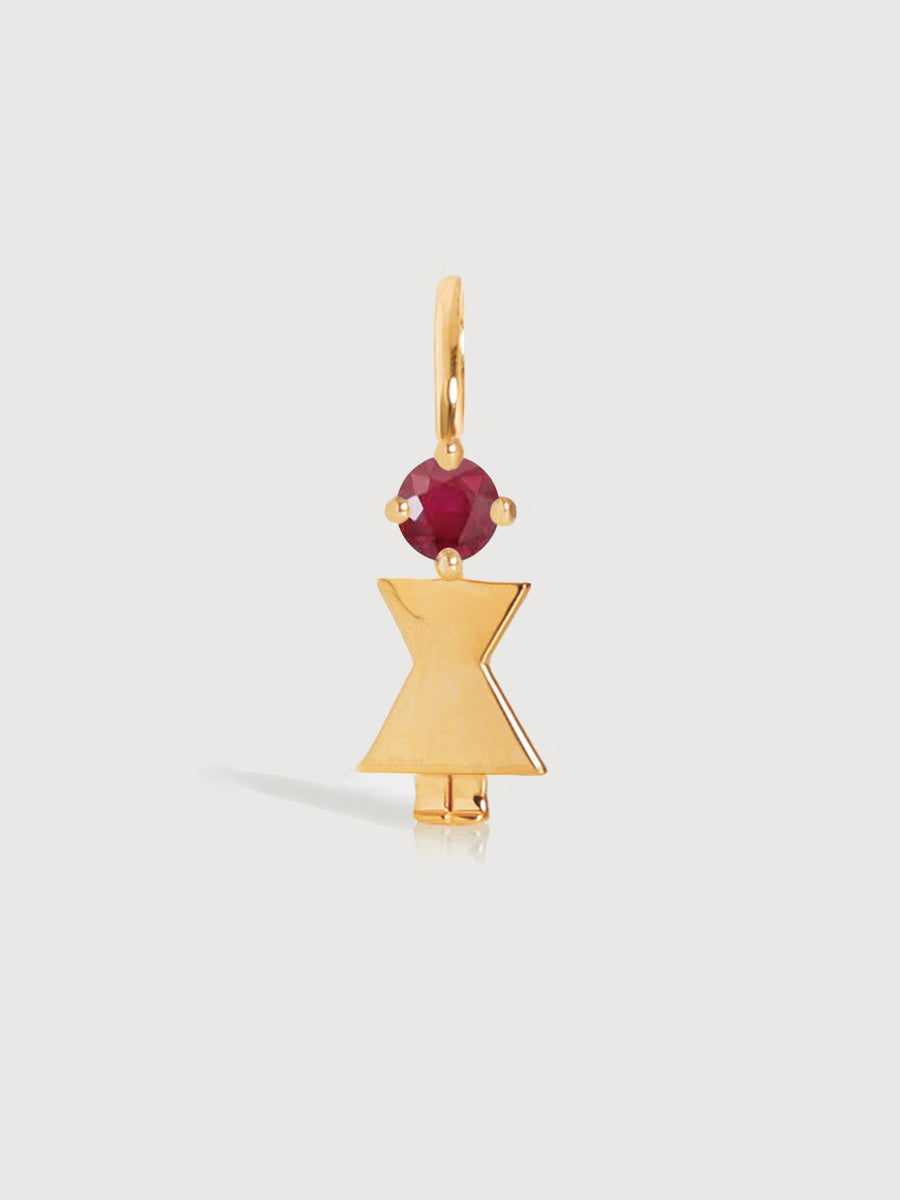 Gold Mum or Woman with Ruby Gemstone - July Birthstone