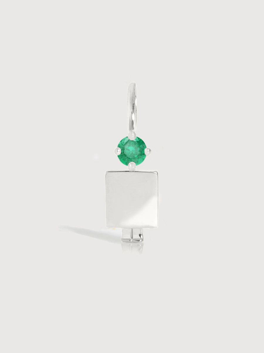 14k White Gold Man Necklace or Charm with Emerald Gemstone - May Birthstone | Precious People