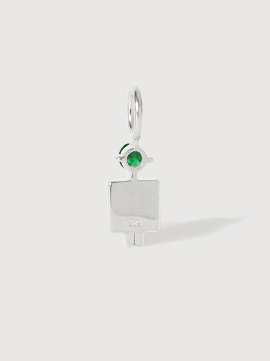 14k White Gold Man Necklace or Charm with Emerald Gemstone - May Birthstone | Precious People